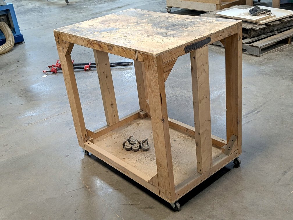 34" rolling work bench is about 2' x 3' high.