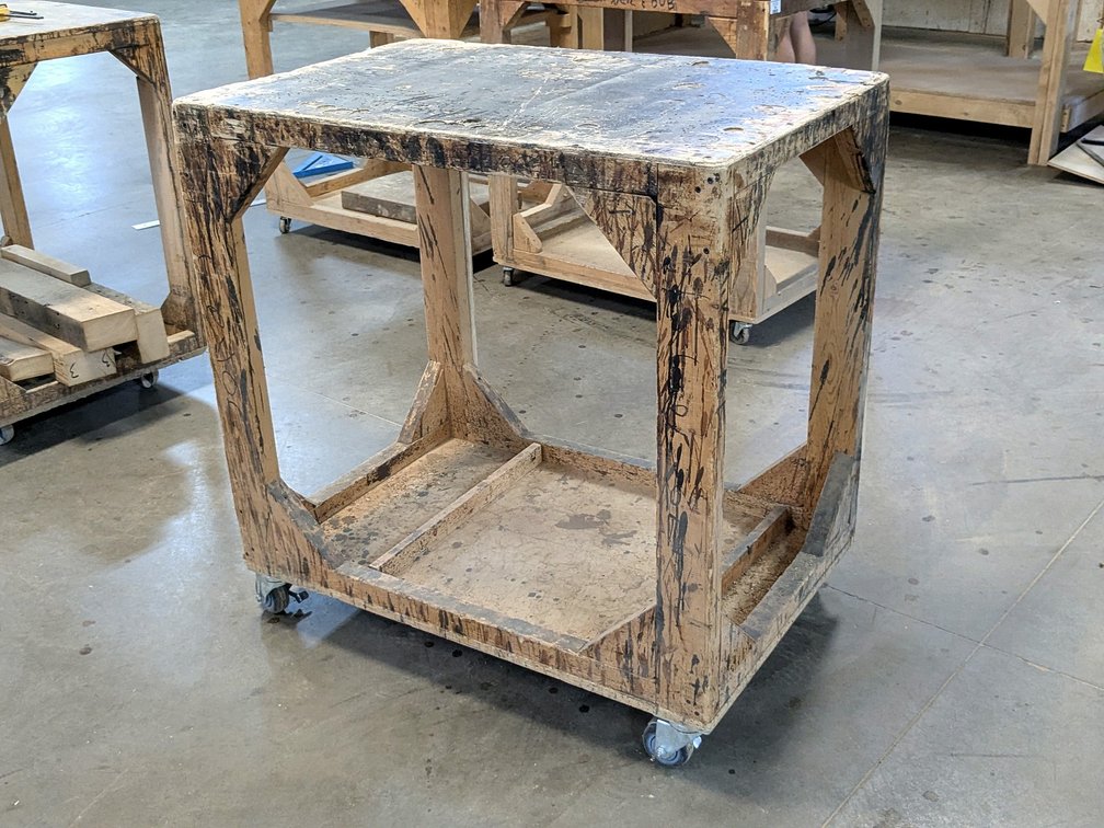 3' rolling work bench is about 2' x 3' high.