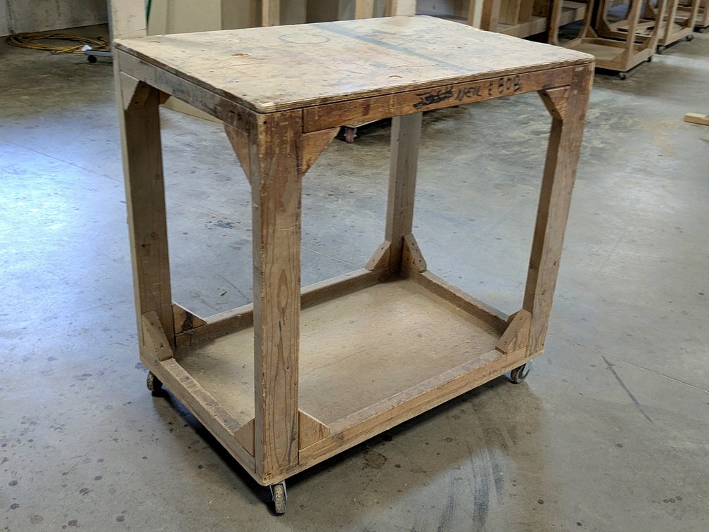 3' rolling work bench is about 2' x 3' high.