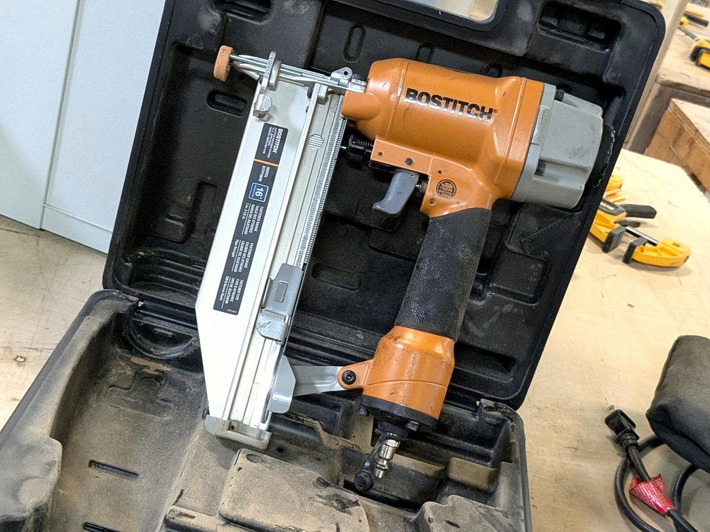 Bostich 16 gauge nailer with box is model BTFP1664K.