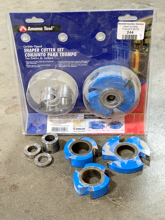 Amana Tool carbide tipped shaper cutter set appears to be new.