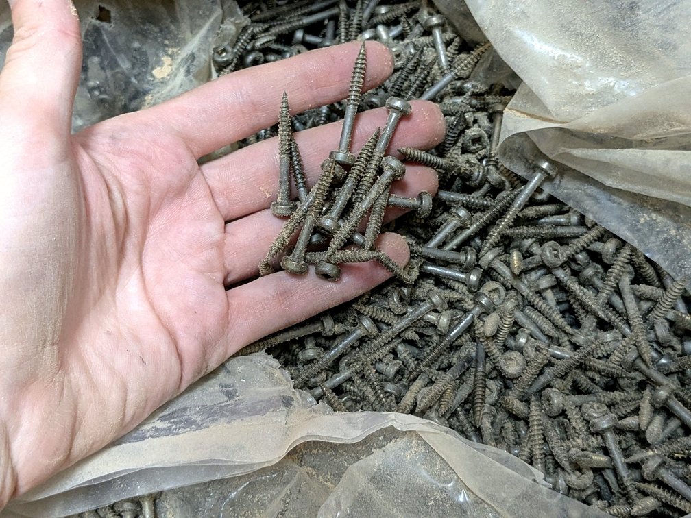 CSH brand cabinetry screws.  12" wide box is about half full.
