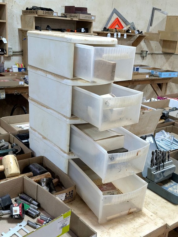 Four drawer organizers, each approx. 6" x 9" x 16" deep.