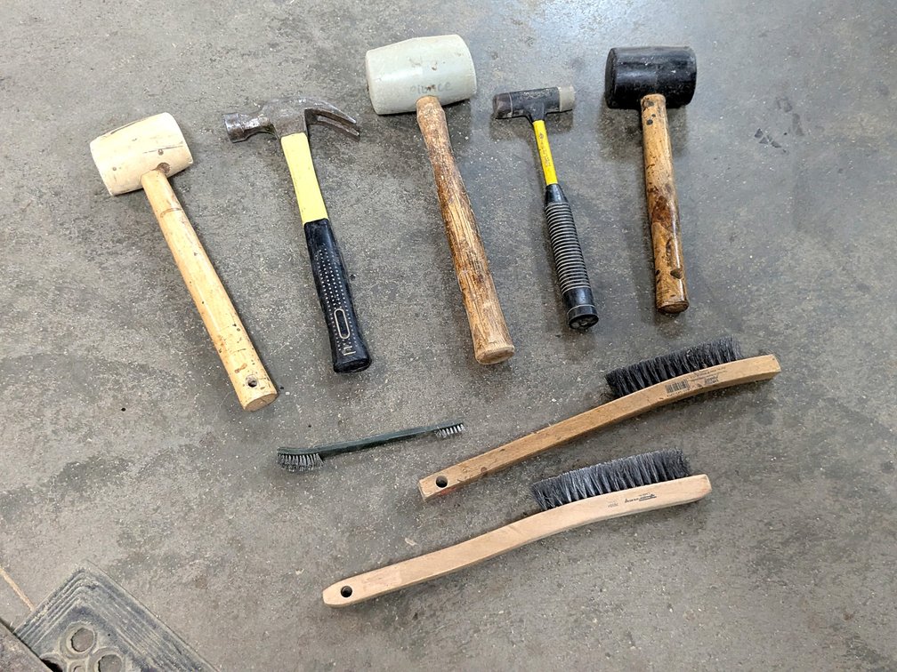 Nupla and other soft blow hammers, wire brushes and more.