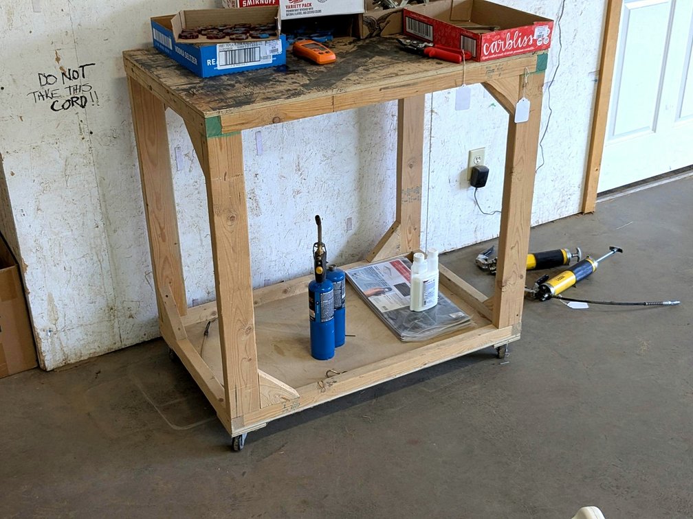 Rolling shop cart is sturdy and measures 39" x 2' x 39" high.
