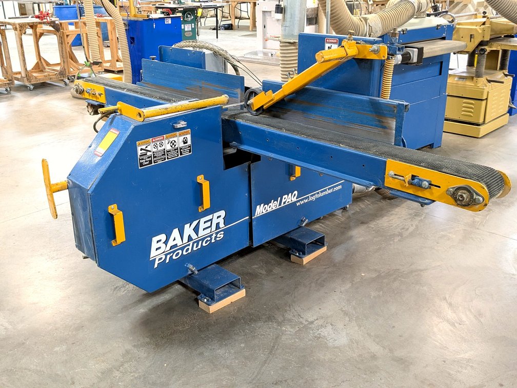 Baker Products 3-phase re-saw machine is Model PAQ, has a 20 hp 230/460 volt motor.