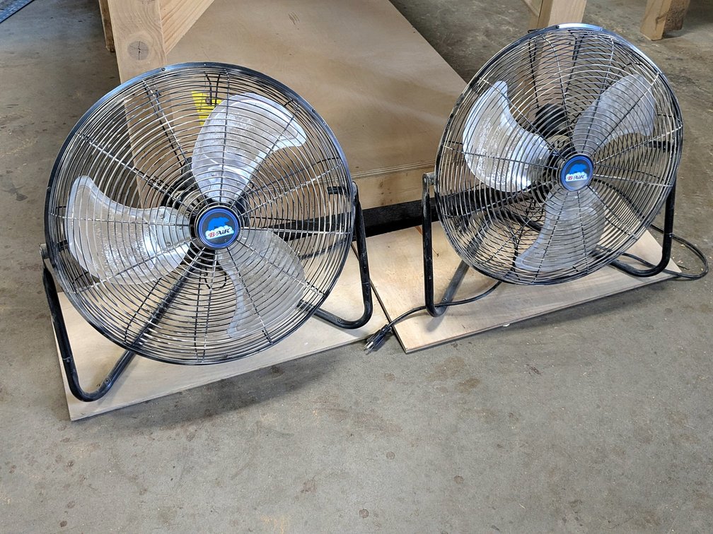 Two B-air floor fans are 22" wide.