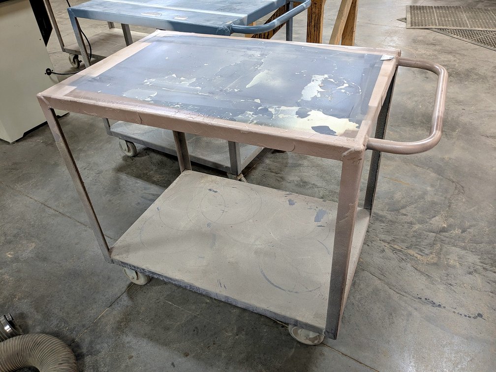 Global rolling shop cart measures 42" long.