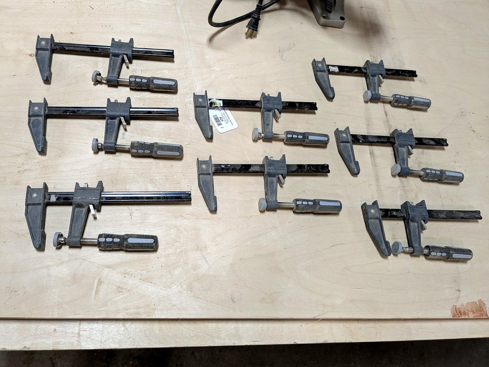 Eight bar clamps up to 10".