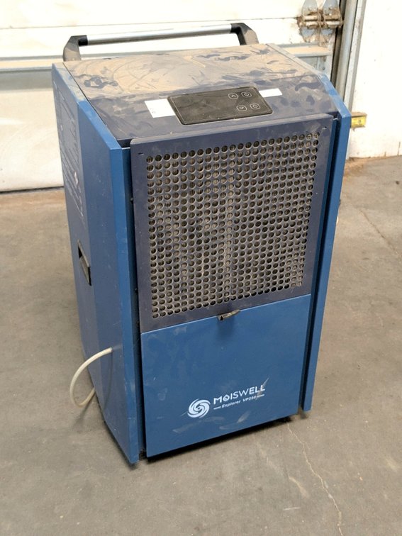 Moiswell Explorer Model VP250 industrial dehumidifier.  Unit stands 33" tall.