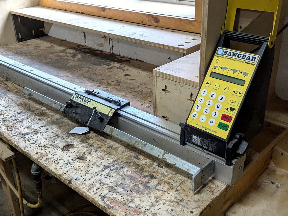 SawGear automatic length measuring guide is nearly 10' long and comes with control panel, cords and