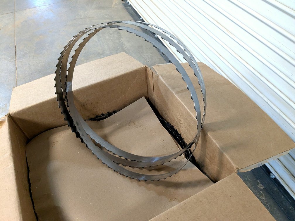 Massive saw blades, presumably for the Baker brand re-saw machine.  Box is marked 1.25 x .041.