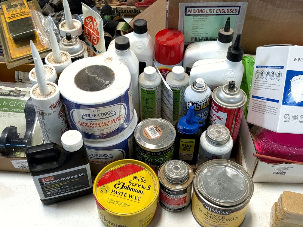 No shipping.  Partial and full containers of PB Blaster, Permatex, Minwax, and other oils and finish