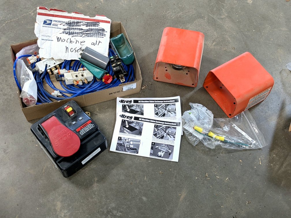 Machinery parts including Stop switch, pedal guards, air hoses and more.