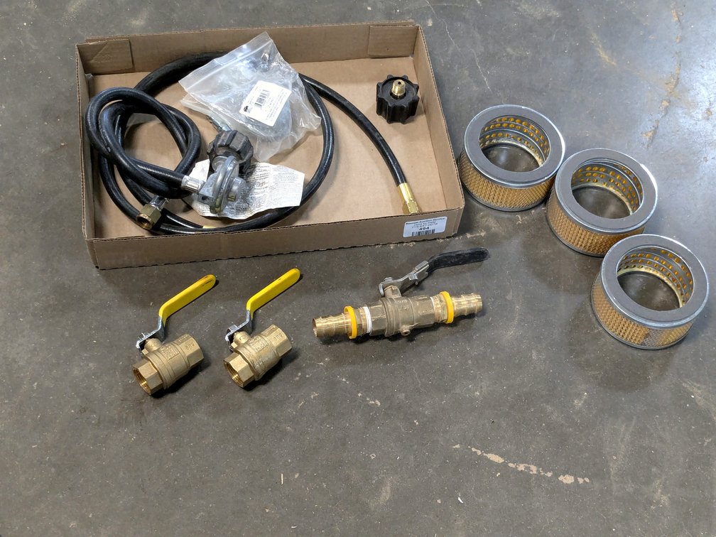 Two propane hoses, 3/4" ball valve and more.