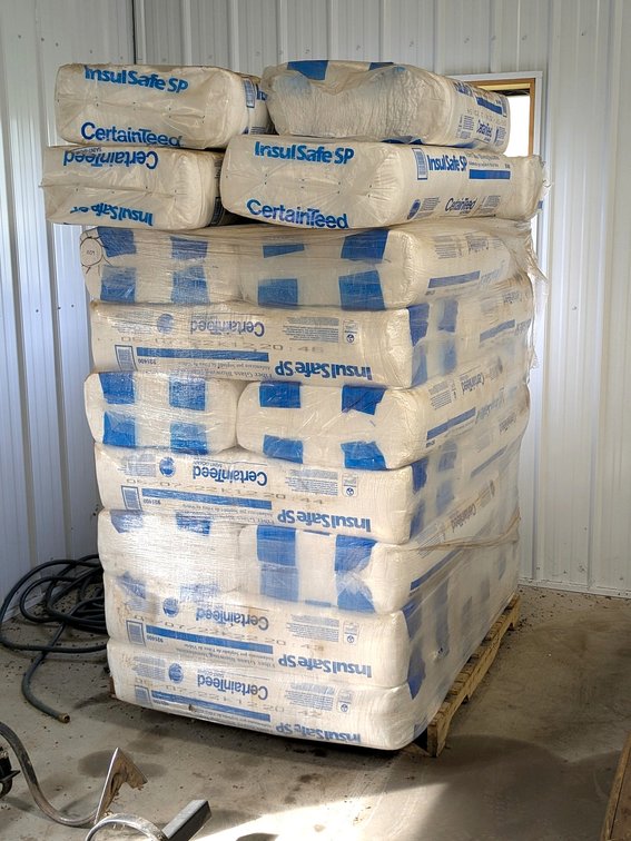 Pallet of Insul Safe SP CertainTeed fiberglass blowing insulation bales.