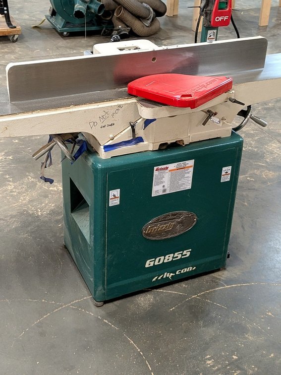 Grizzly industrial 8" dovetail jointer is Model G0855 and has a 6' table.