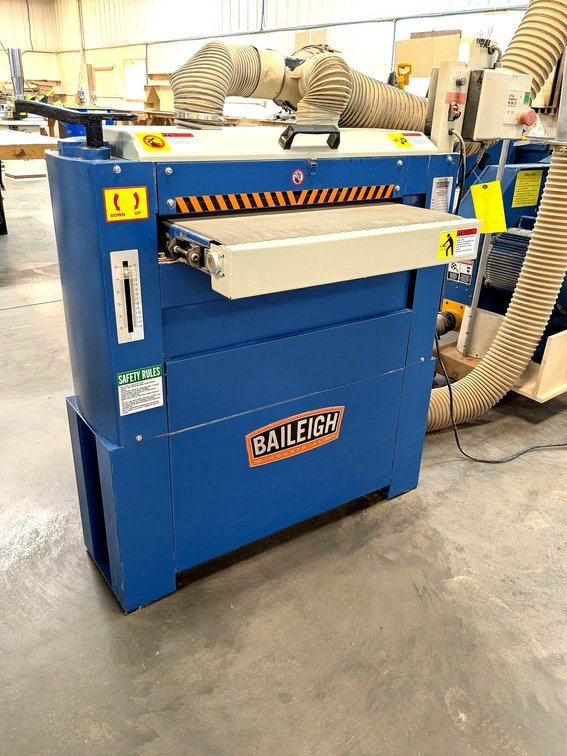 Baileigh industrial thickness sander is Model SD255 and has a 25" belt.