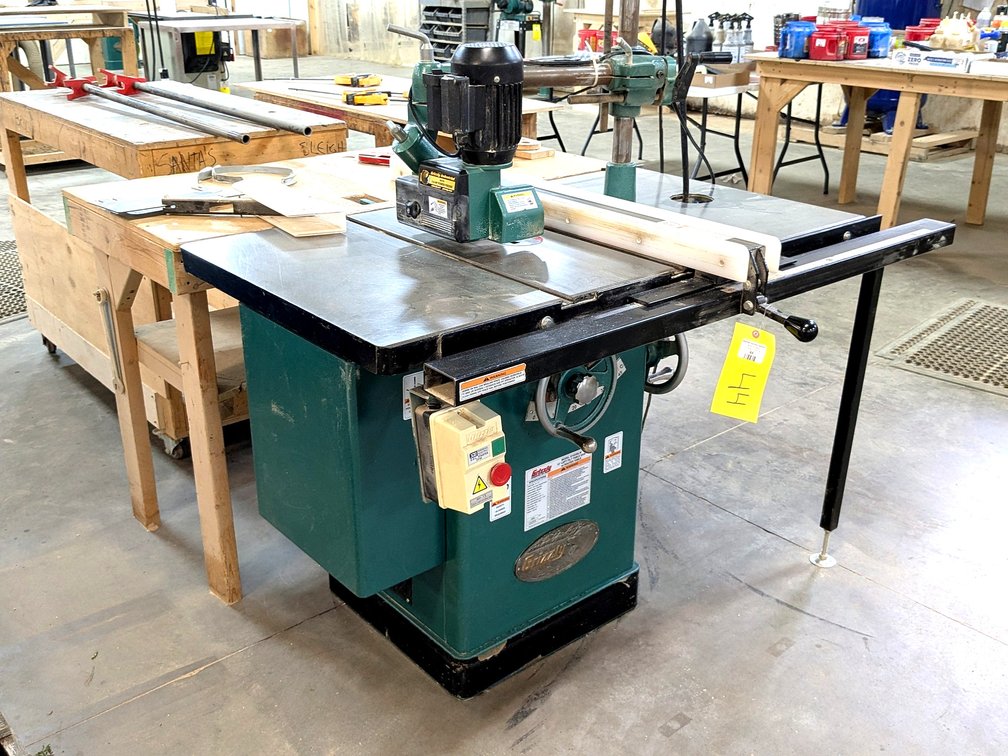 Grizzly industrial 10" table saw is Model G1023SLW has a 4' table, Grizzly Power Feed attachment and