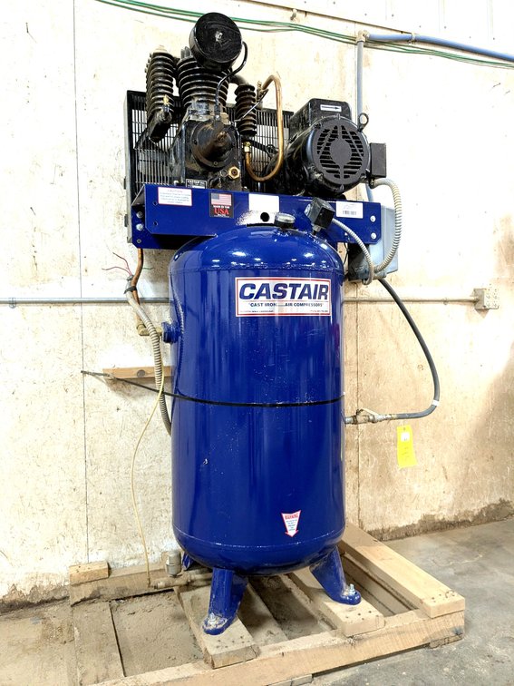 CastAir cast iron air compressor with an 80 gallon tank, 7.5 hp 230 volt motor and a dual cylinder p
