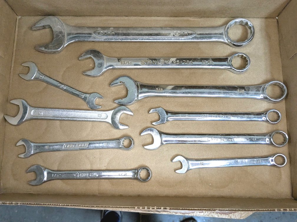 Stanley and other combination wrenches in standard and metric.