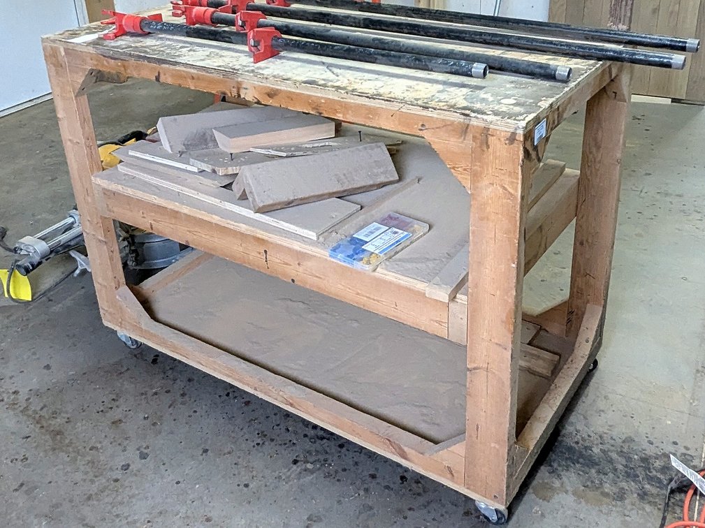 4' rolling workbench is 2' deep x 35" tall.