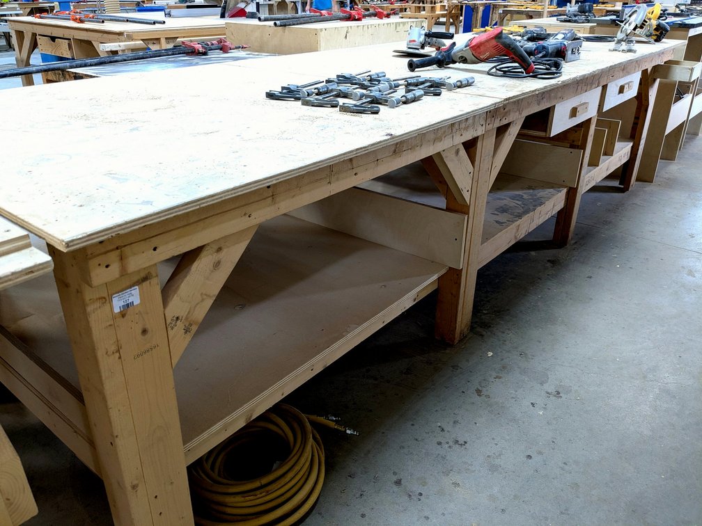 12' work bench is 4' deep x 3' tall.
