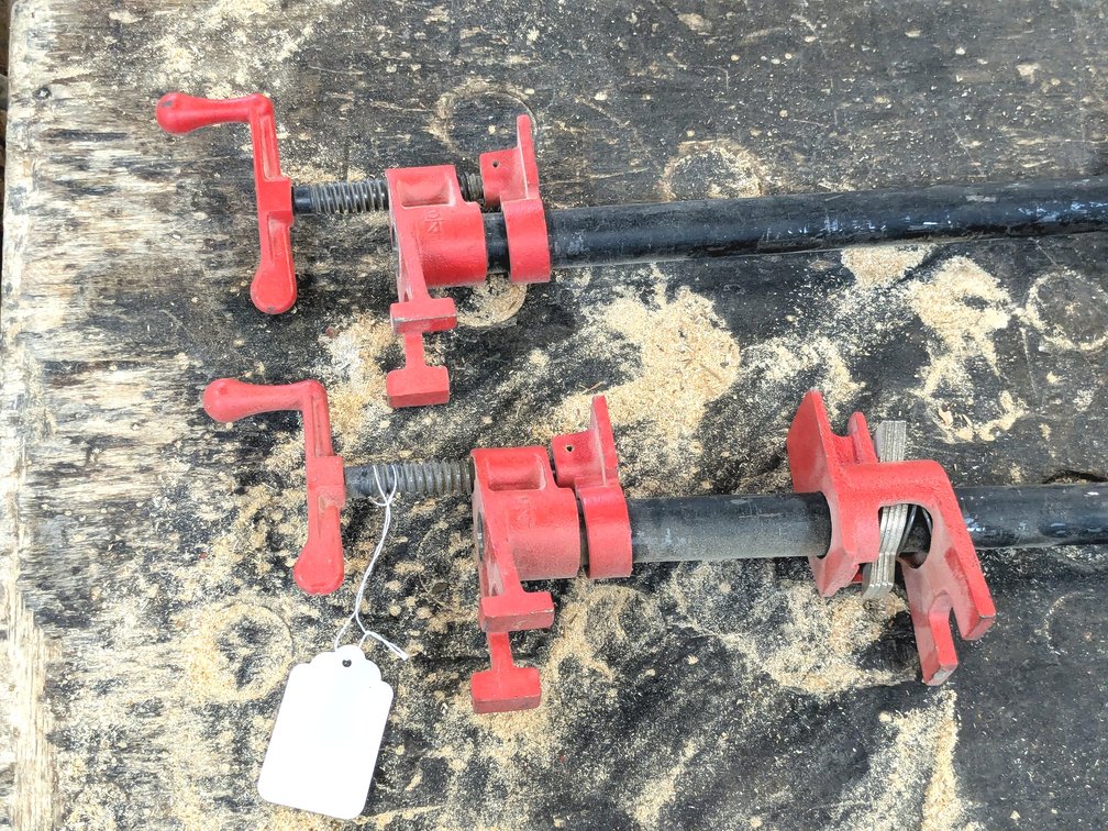 Pair of Bessey pipe clamps are 3/4" x 3'.