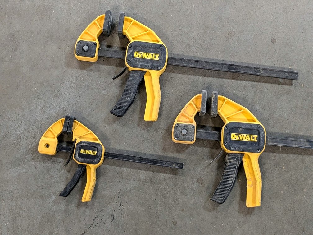 Three DeWalt bar clamps up to 19" overall.