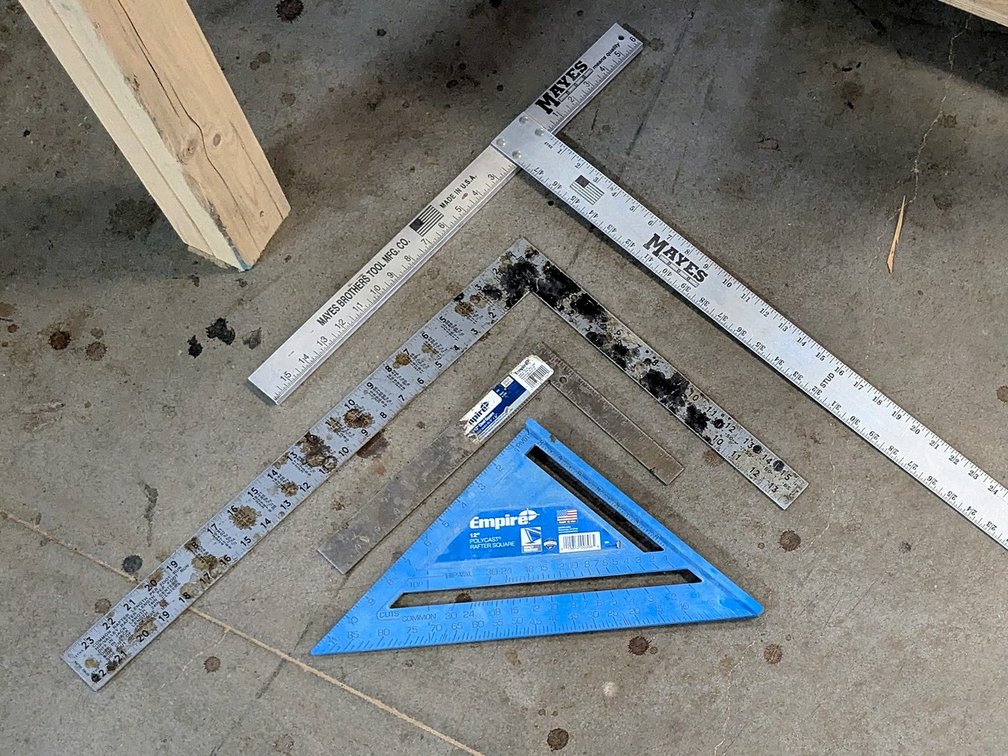 Empire 12" Rafter square, Mayes 4' T-square, more.