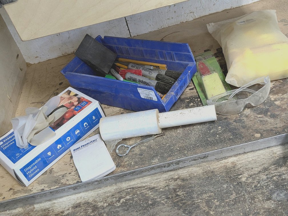 King size Sharpies, disposable gloves, cling wrap, 3" applicator sponges and more.