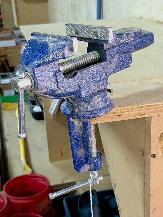 3" swiveling bench vise is 8" tall overall.