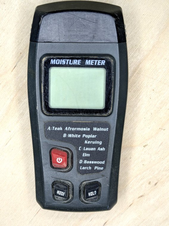 Moisture meter measures 6" and powers on.