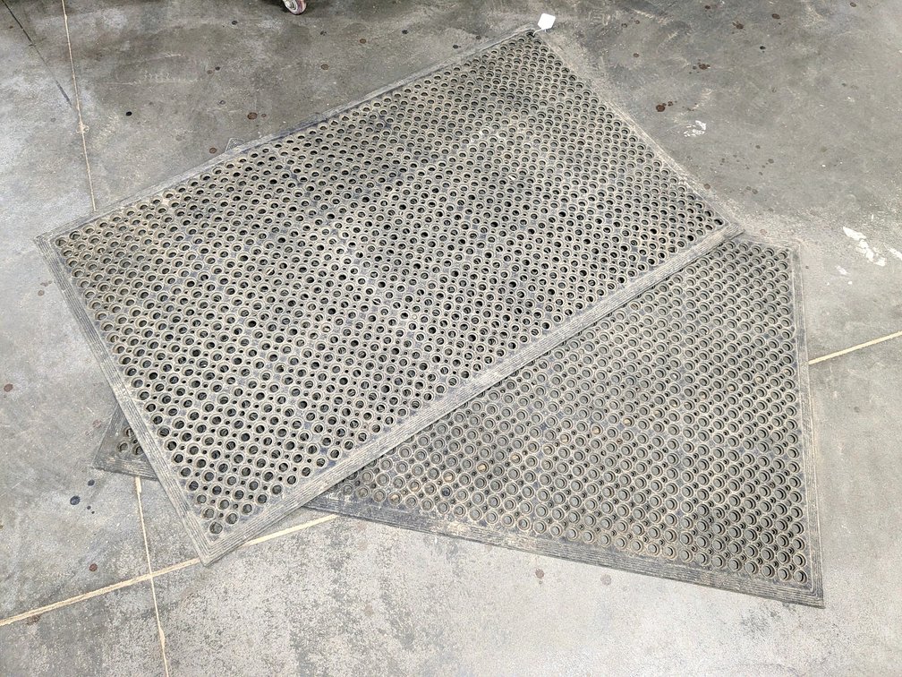 Two rubber shop mats are each 5' x 3'.