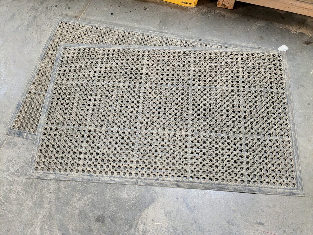 Two rubber shop mats are each 5' x 3'.