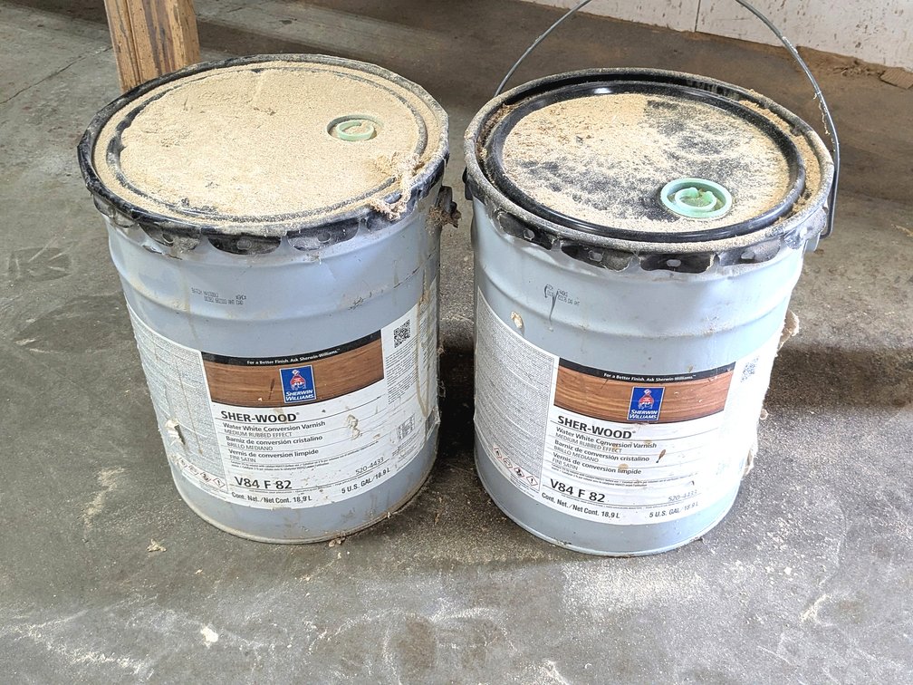 No shipping.  Sherwin Williams Water White conversion varnish.  Both 5 gallon buckets feel full.