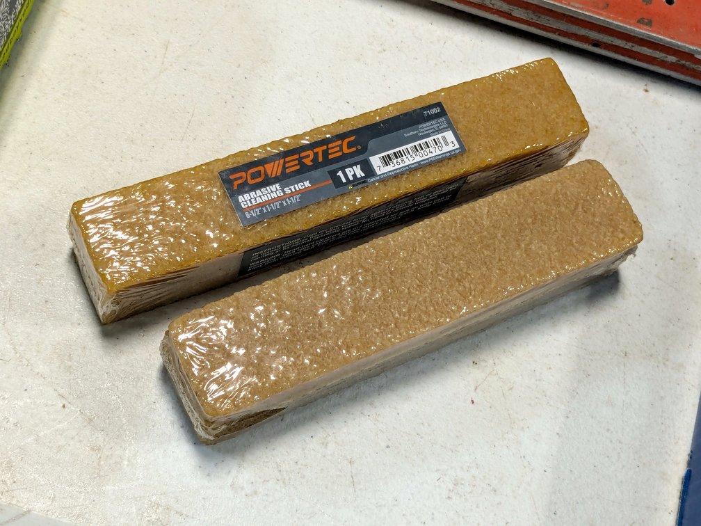 NIP PowerTec abrasive cleaning stick for sanding belts is 9" long.