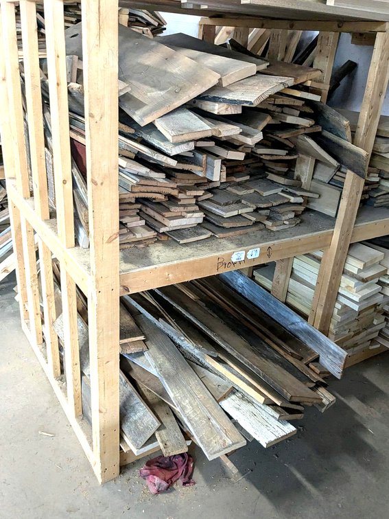 Rustic barn board pieces up to 11" wide and 1" thick and 6' long.