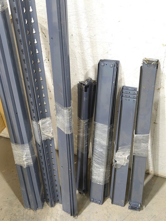 Heavy duty steel shelving unit with 8' uprights.