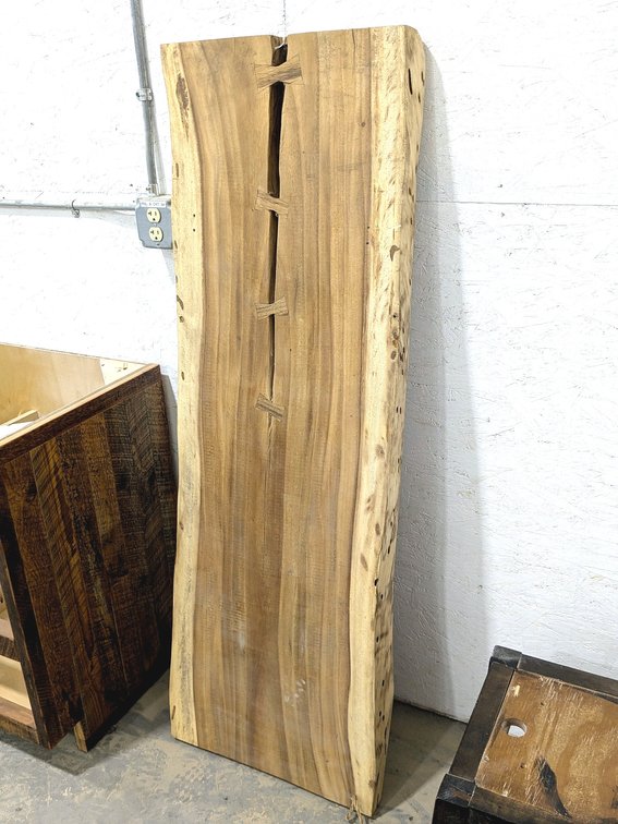 Live edge slab for counter, bar top or shelf measures 20" wide x 60" x 2-1/2" thick.