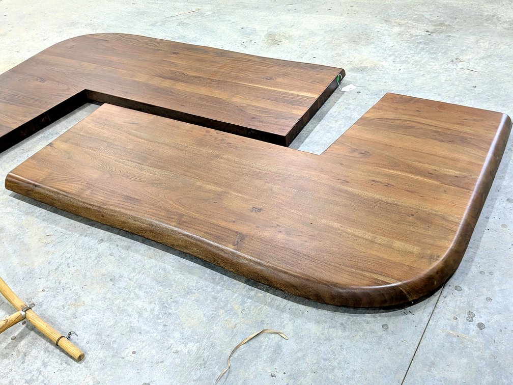 Black walnut counter top measures 68" x 46" at widest and 2-1/2" thick.