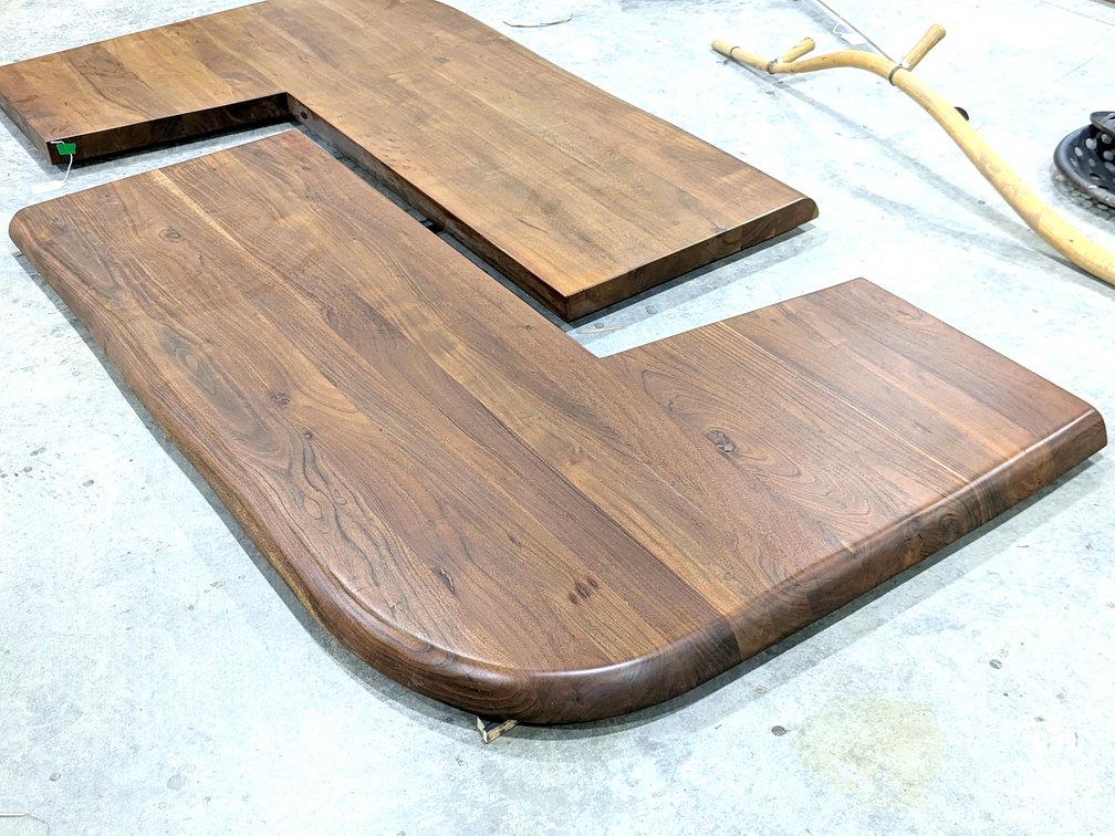 Black walnut counter top measures 68" x 46" at widest and 2-1/2" thick.