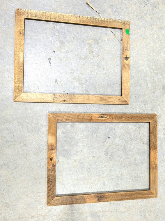 Two rustic wooden frames are each 34" x 26" overall.
