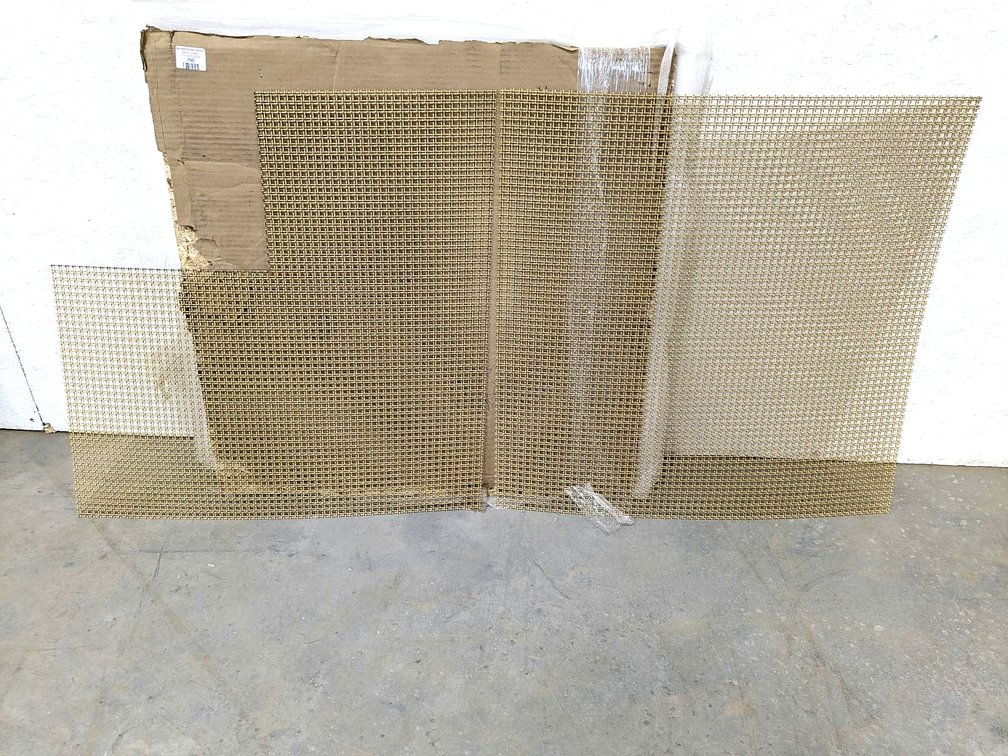 Two ornamental brass woven sheets, each approx. 30" wide.