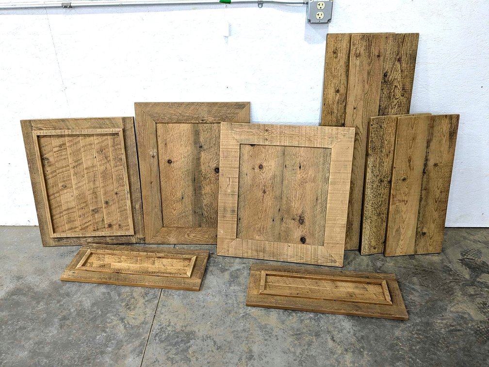 Rustic cabinet doors and shelves.  Largest door is 32" x 31".