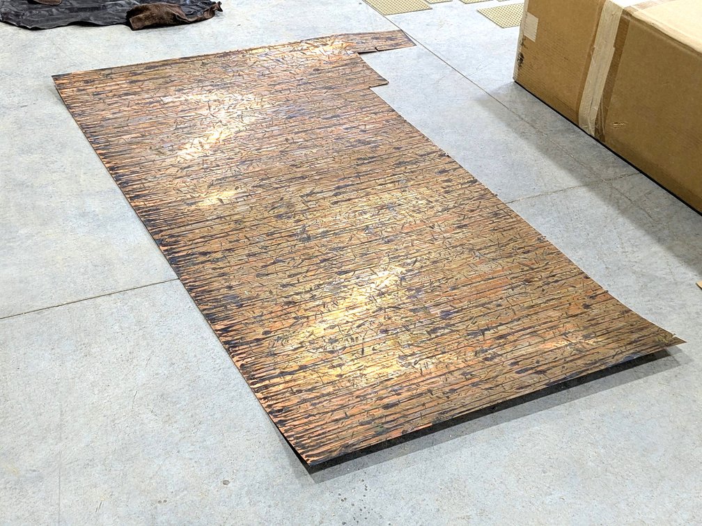 Ornamental copper sheet measures 6' x 3'.