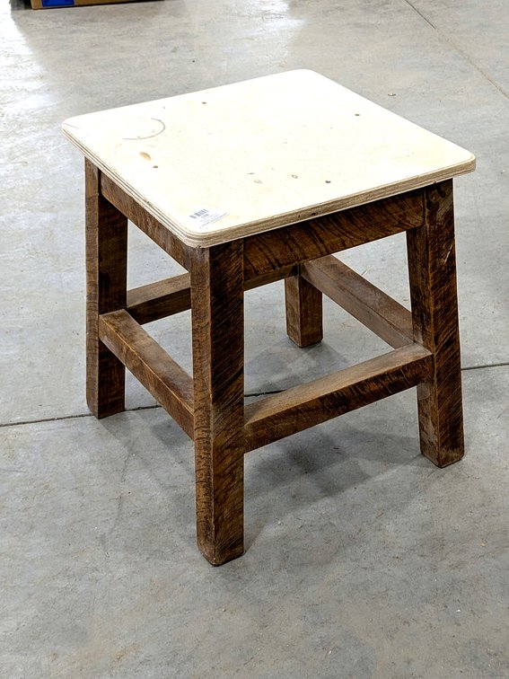 Sturdy wooden stool measures 19" tall.