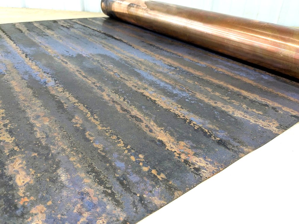 Large spool of copper sheet measures 3' and 3-1/2" wide.