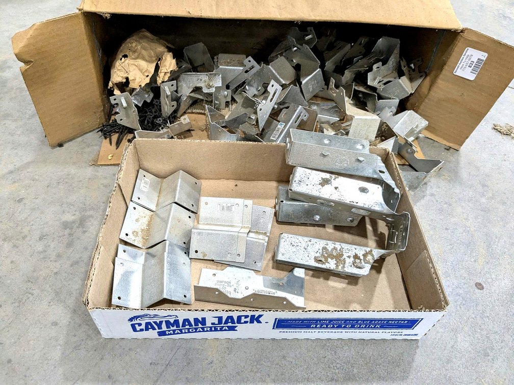 Joist hangers, brackets and more. Largest is 5-1/2".