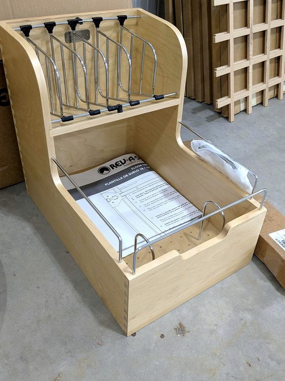 Rev-A-Shelf cabinet organizer measures 14" x 21" x 18" tall, comes with drawer slides.